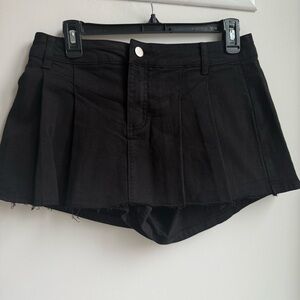 Black Denim Skort L High Waisted Pleated Skirt Shorts